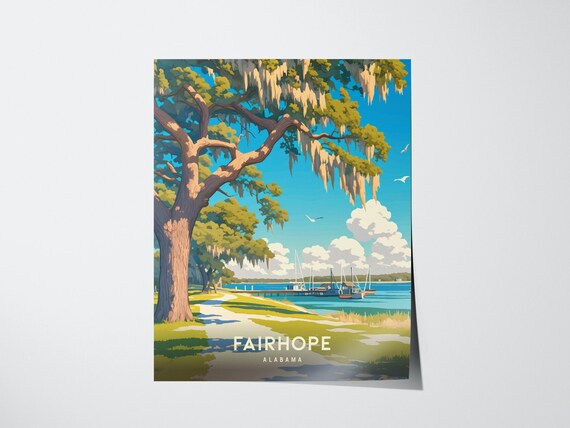 Fairhope Alabama Live Oak Spanish Moss Pier Mobile Bay Travel Poster