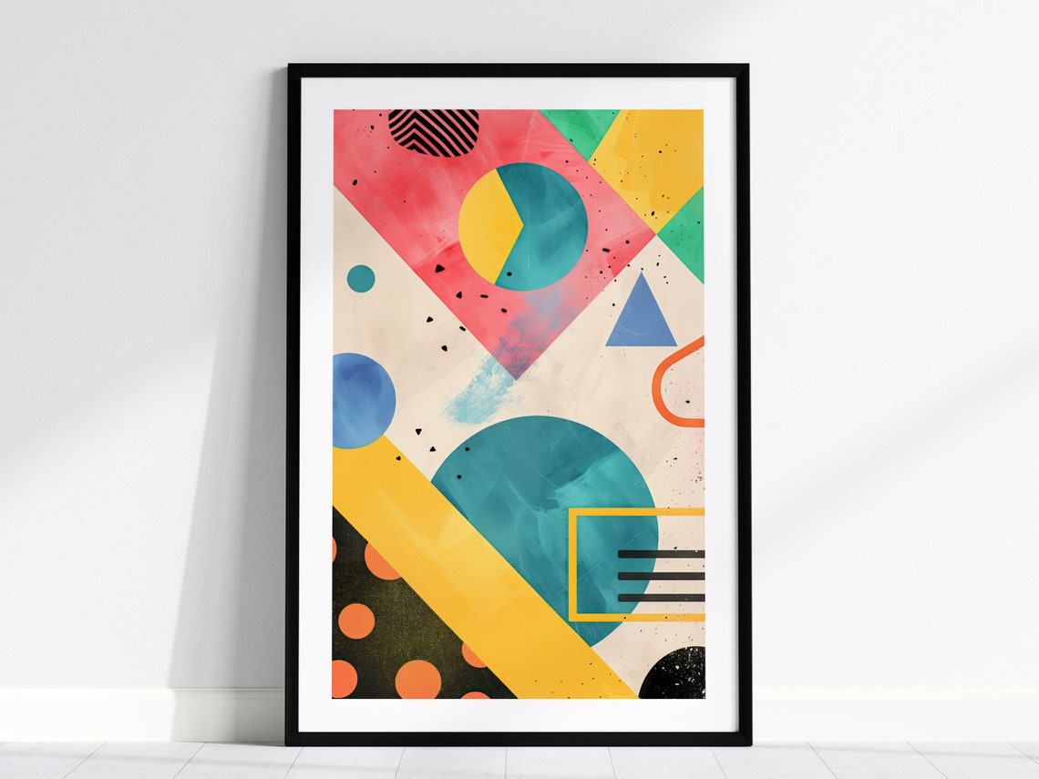 90s Abstract Art Framed Poster Retro Geometric Design