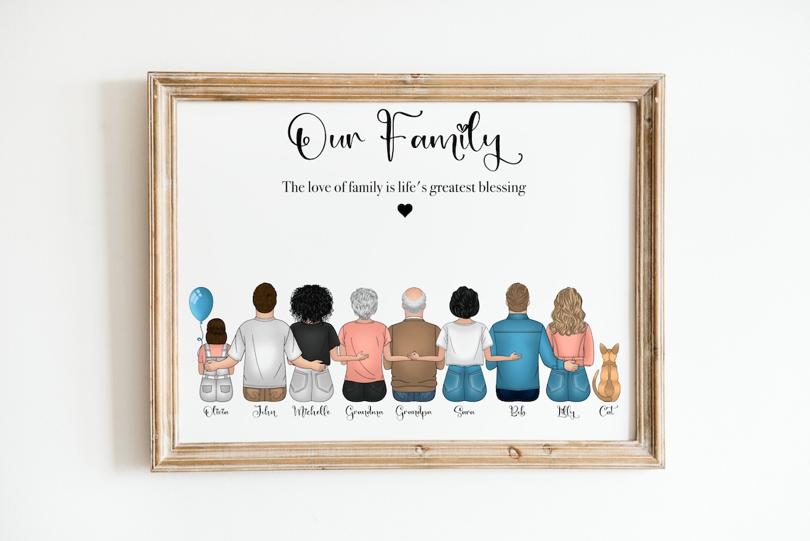 Personalized Father Family Portrait, Custom Art Print