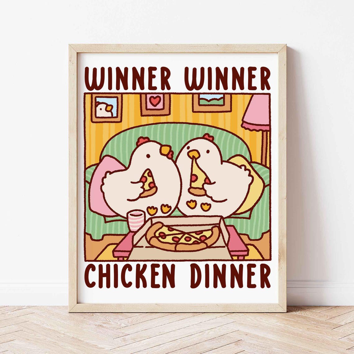 Winner Winner Chicken Dinner Chickens Eating Pizza Framed Poster