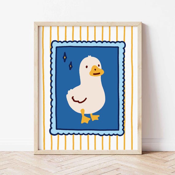 Cute Duck Poster Funny Bath Time Bathroom Art Print Trendy In Blue Silly Goose Unframed Shipped Wall