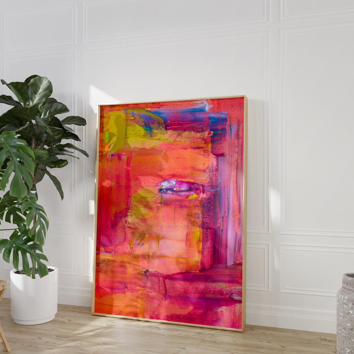 Vibrant Pink Orange Abstract Modern Moody Painting Wall Poster - Image 2