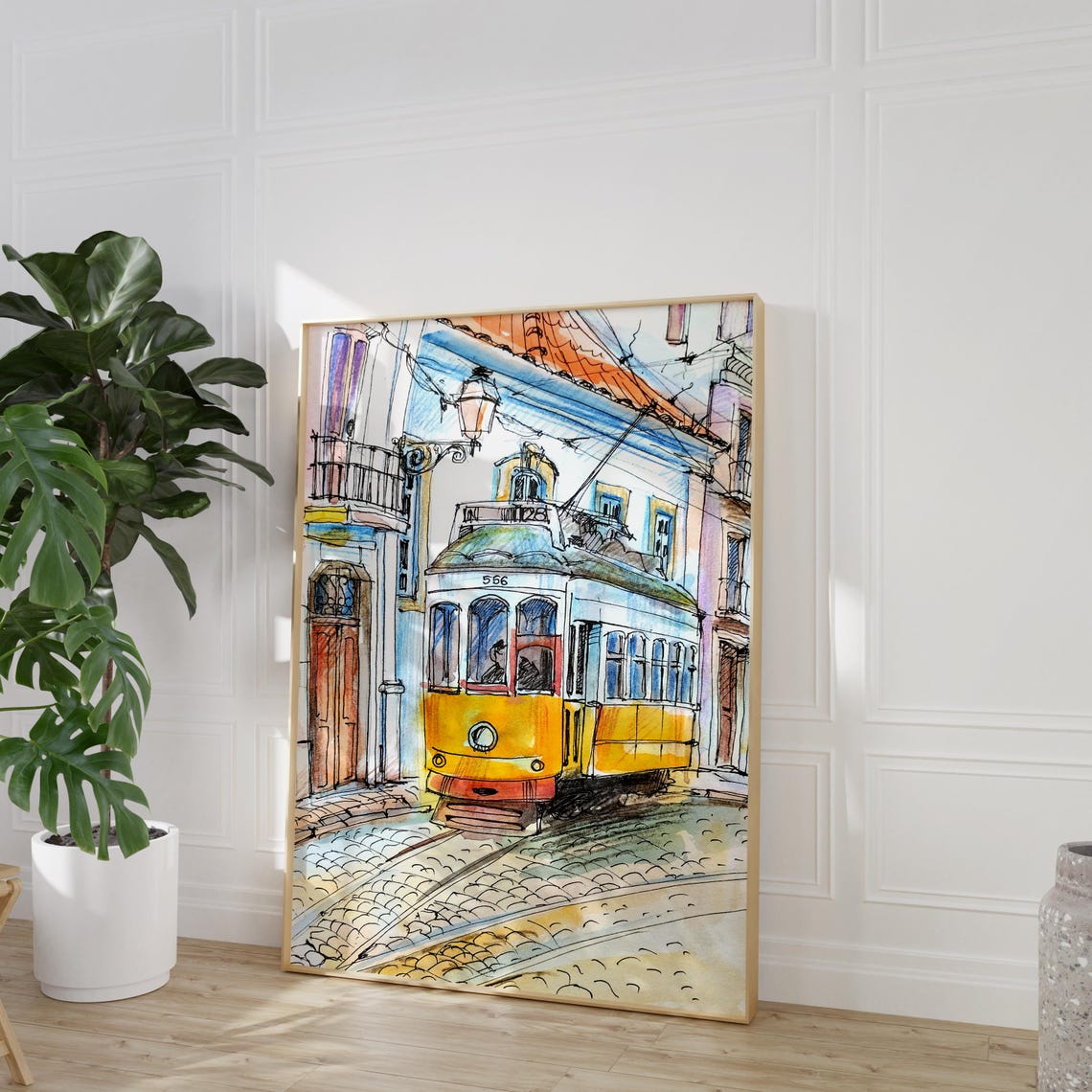 Lisbon Old Tram Print Art Lisbon Cityscape Portugal Art Print Portugal Painting Lisbon Wall Art Watercolor Painting - Image 3