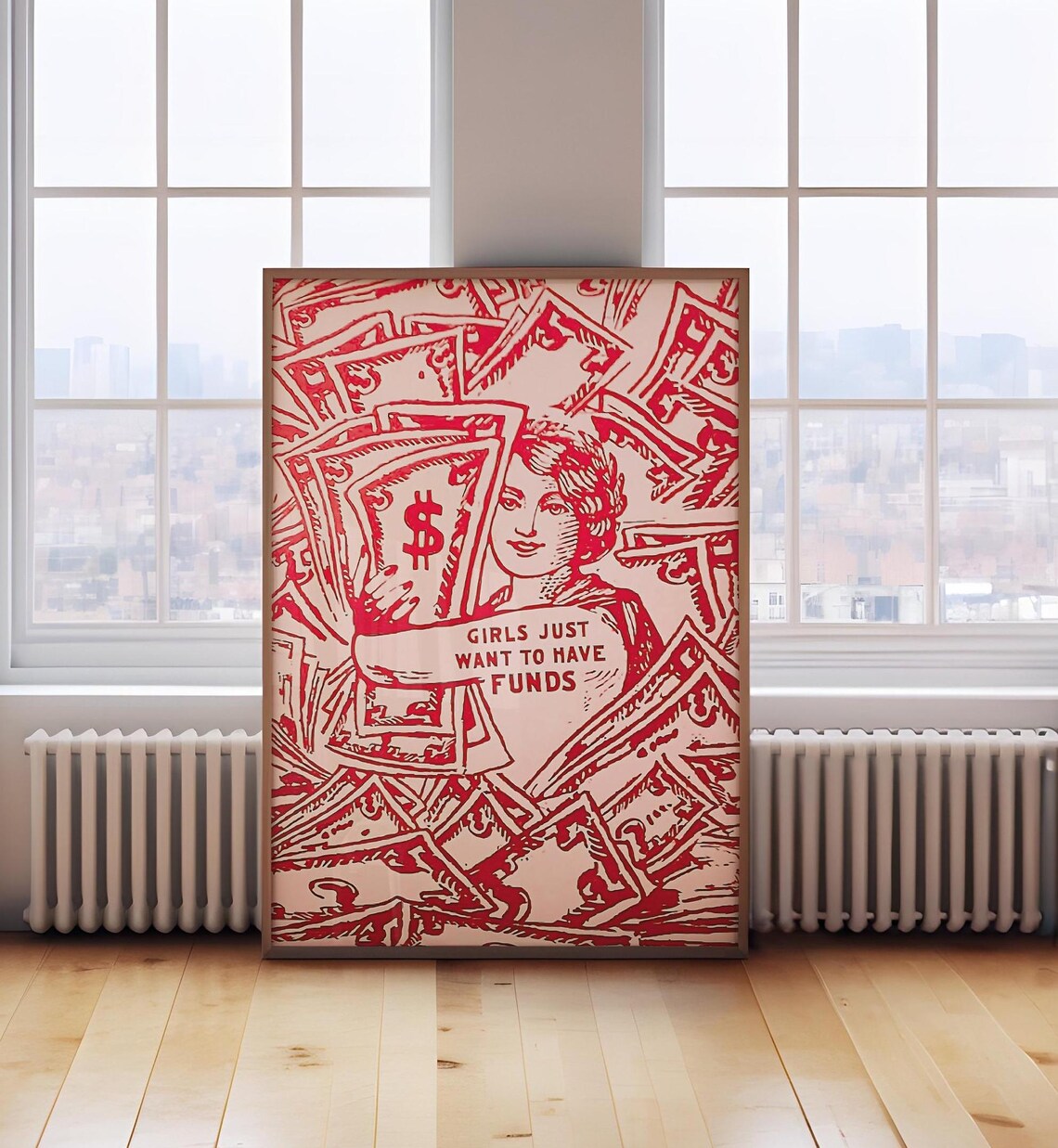 Girls Just Want To Have Funds Retro Pink Money Manifest Wall Art - Image 3