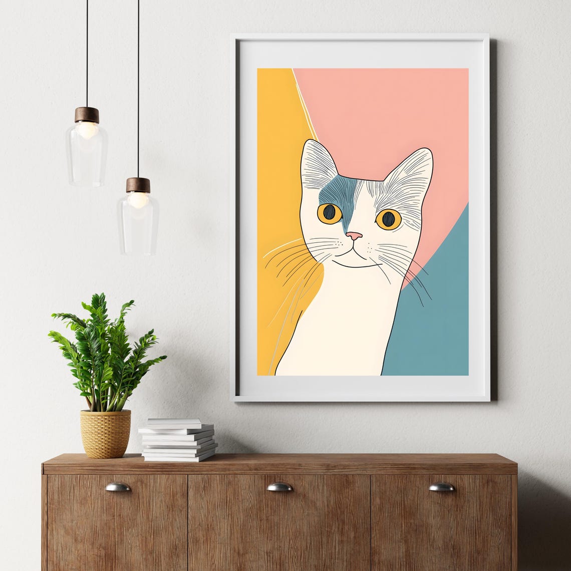 Minimalist Cat Portrait On Pastel Color Blocks Modern Line Art Print - Image 6