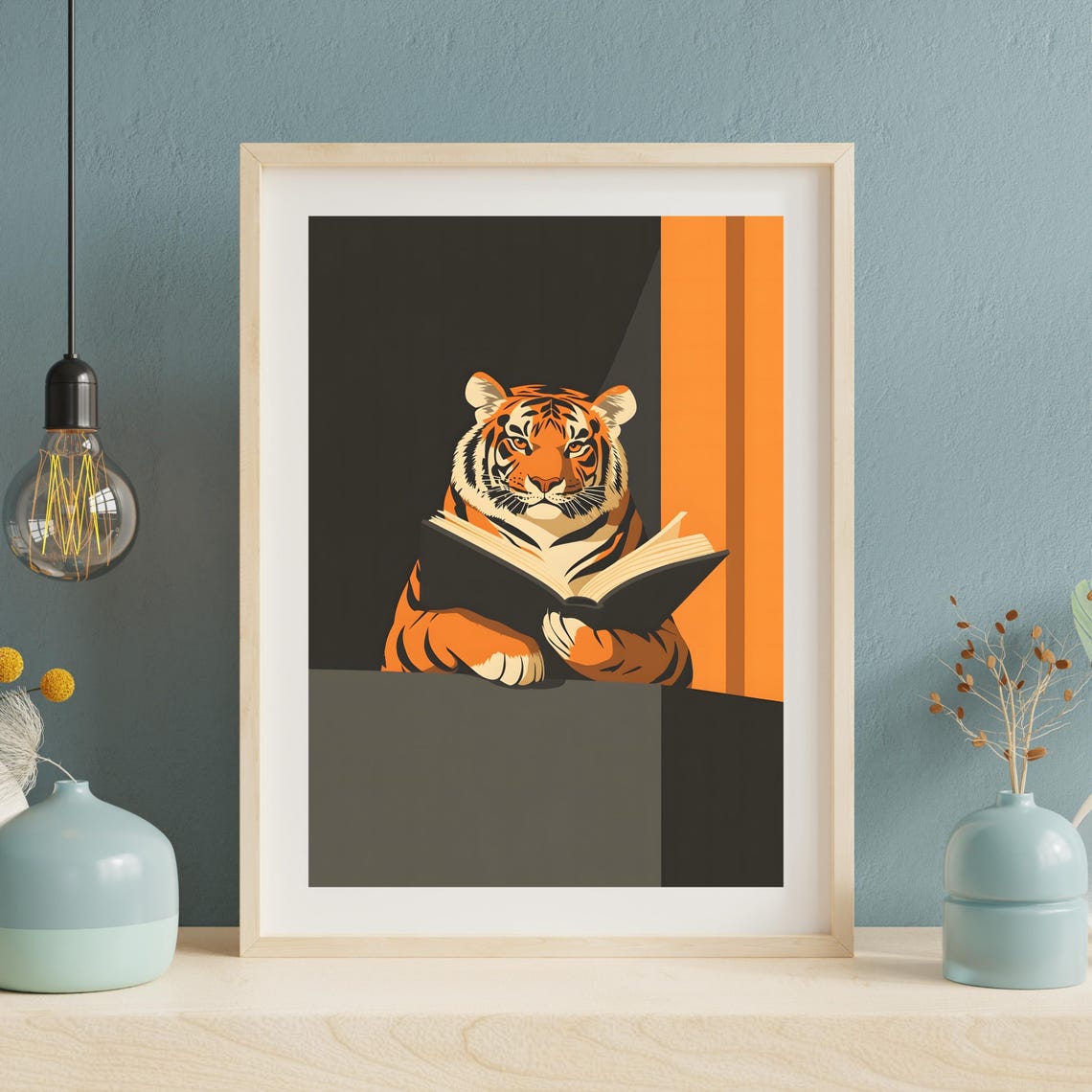 Sophisticated Tiger Wall Art Tiger Reading Book Poster Minimalist Animal Print Modern Tiger Illustration Bold Wildlife Wall - Image 5