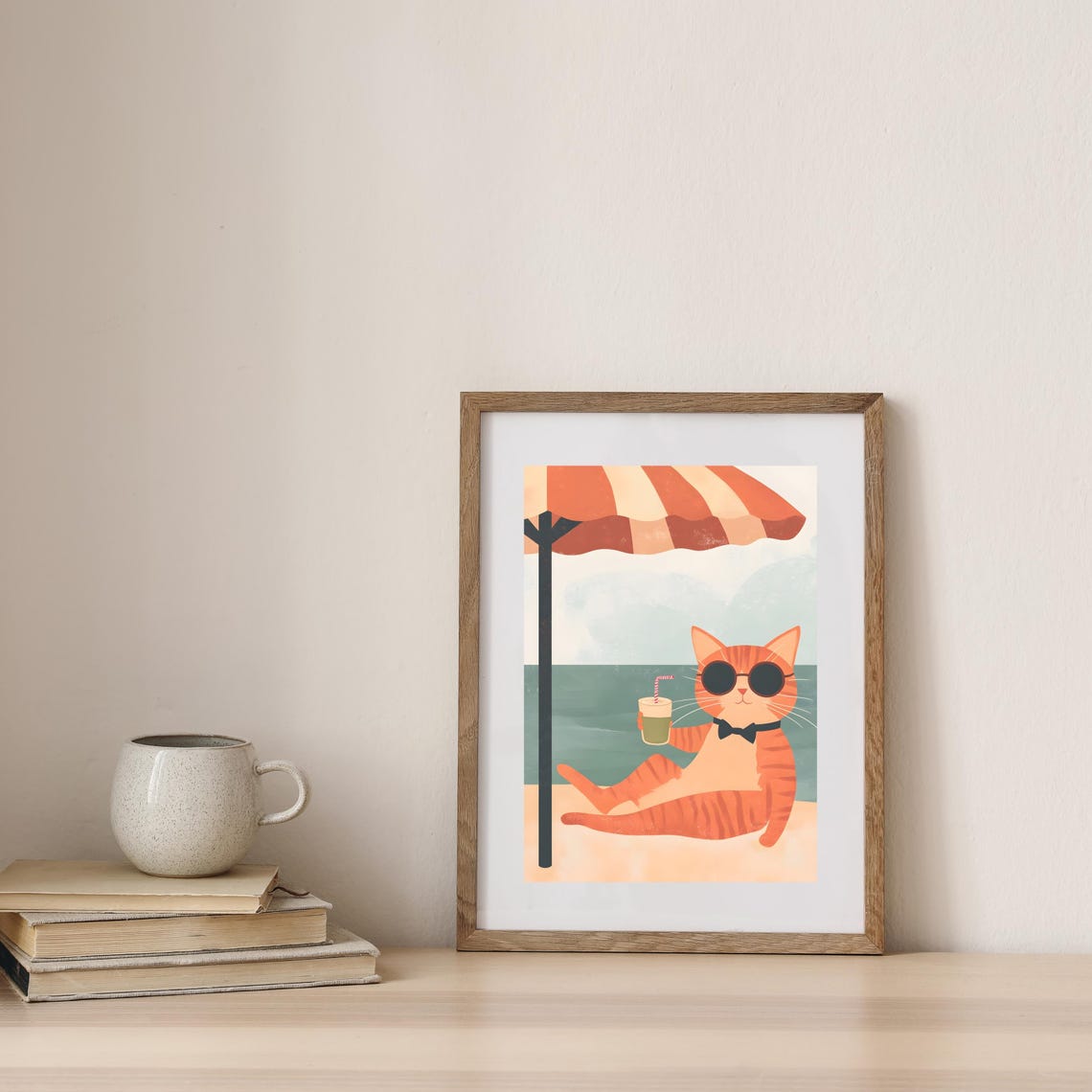 Orange Cat With Sunglasses and Bow Tie Lounging at Beach Poster - Image 7