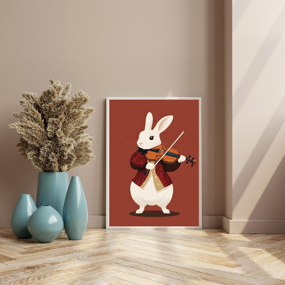 Elegant White Rabbit Playing a Violin in a Red Jacket Poster - Image 3