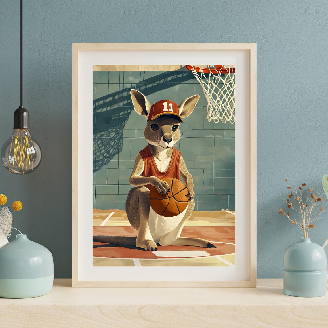 Basketball Kangaroo Poster Kangaroo Basketball Art Sports Animal Wall Art Cute Kangaroo Wall Art Fun Sports Poster Animal Athlete - Image 8