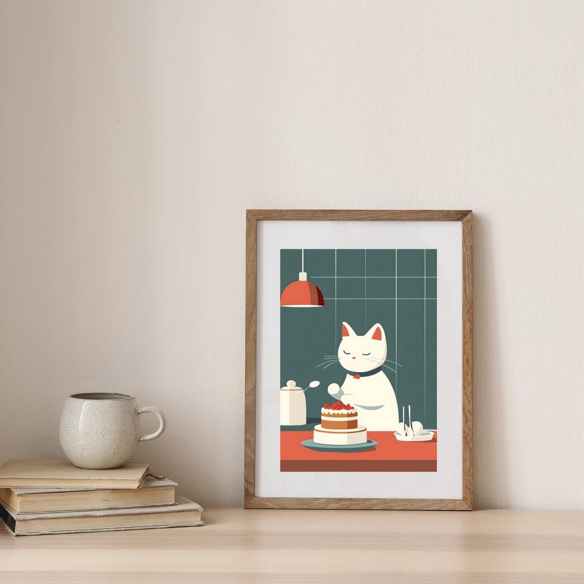 Cat Decorating Strawberry Cake Cute Kitchen Animal Nursery Art Poster - Image 3