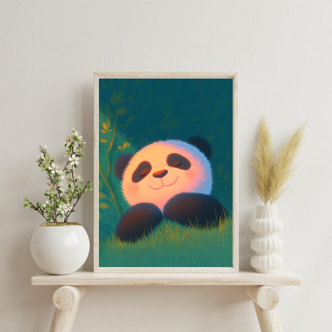 Sleeping Baby Panda Resting In Grass Night Forest Nursery Poster - Image 4