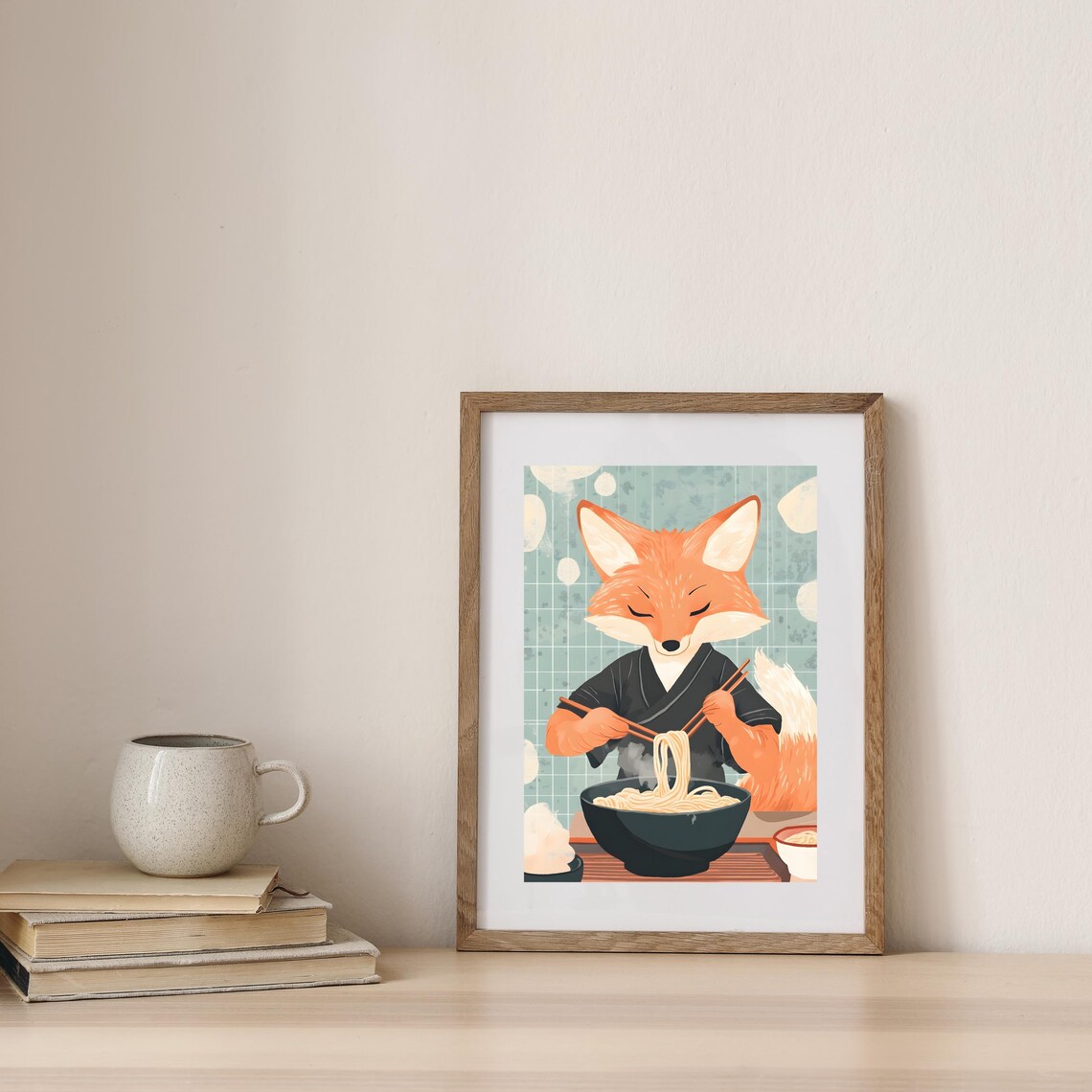 Fox Eating Ramen Noodles Cute Japanese Kitchen Animal Art Poster - Image 5