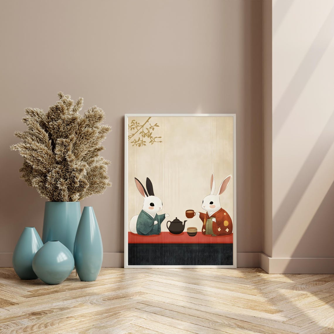 Two Rabbits In Kimono Sharing Tea Japanese Style Cute Animal Poster - Image 8