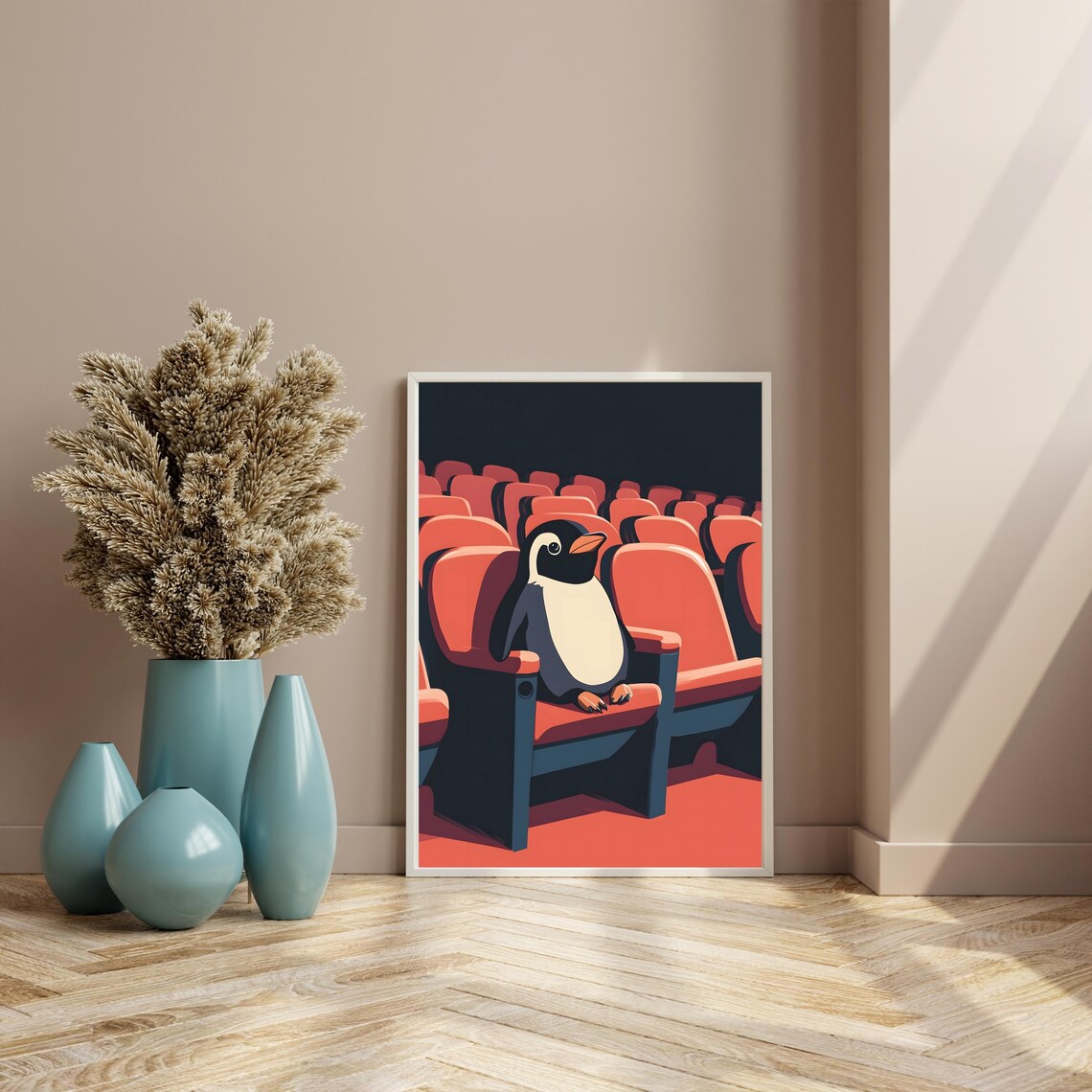 Penguin At The Theater Red Seats Cinema Night Animal Art Poster - Image 8