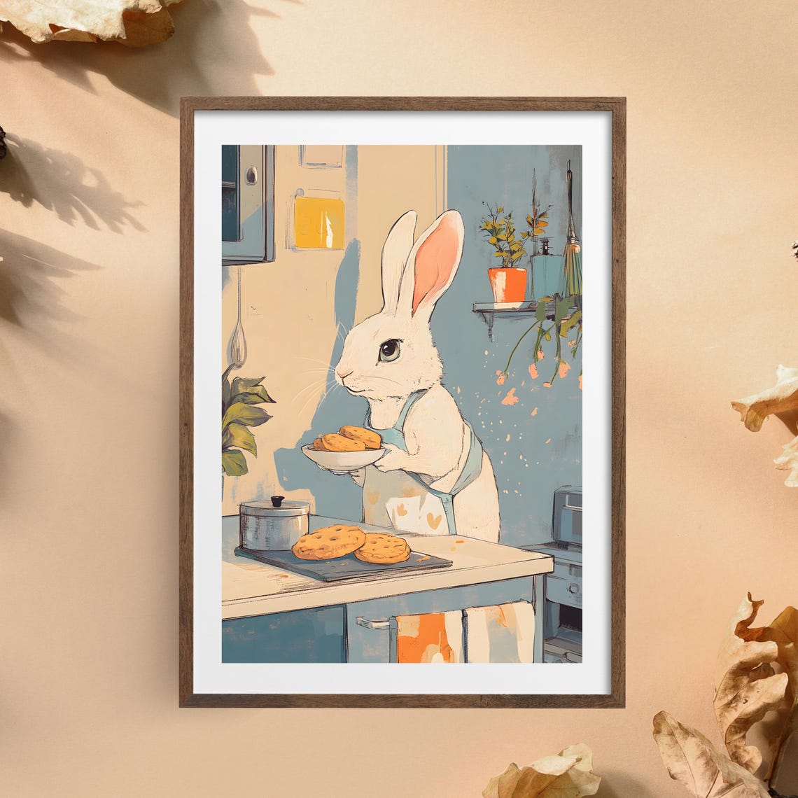 Cute Rabbit Baking Cookies In A Cozy Kitchen Bunny Illustration Poster - Image 5