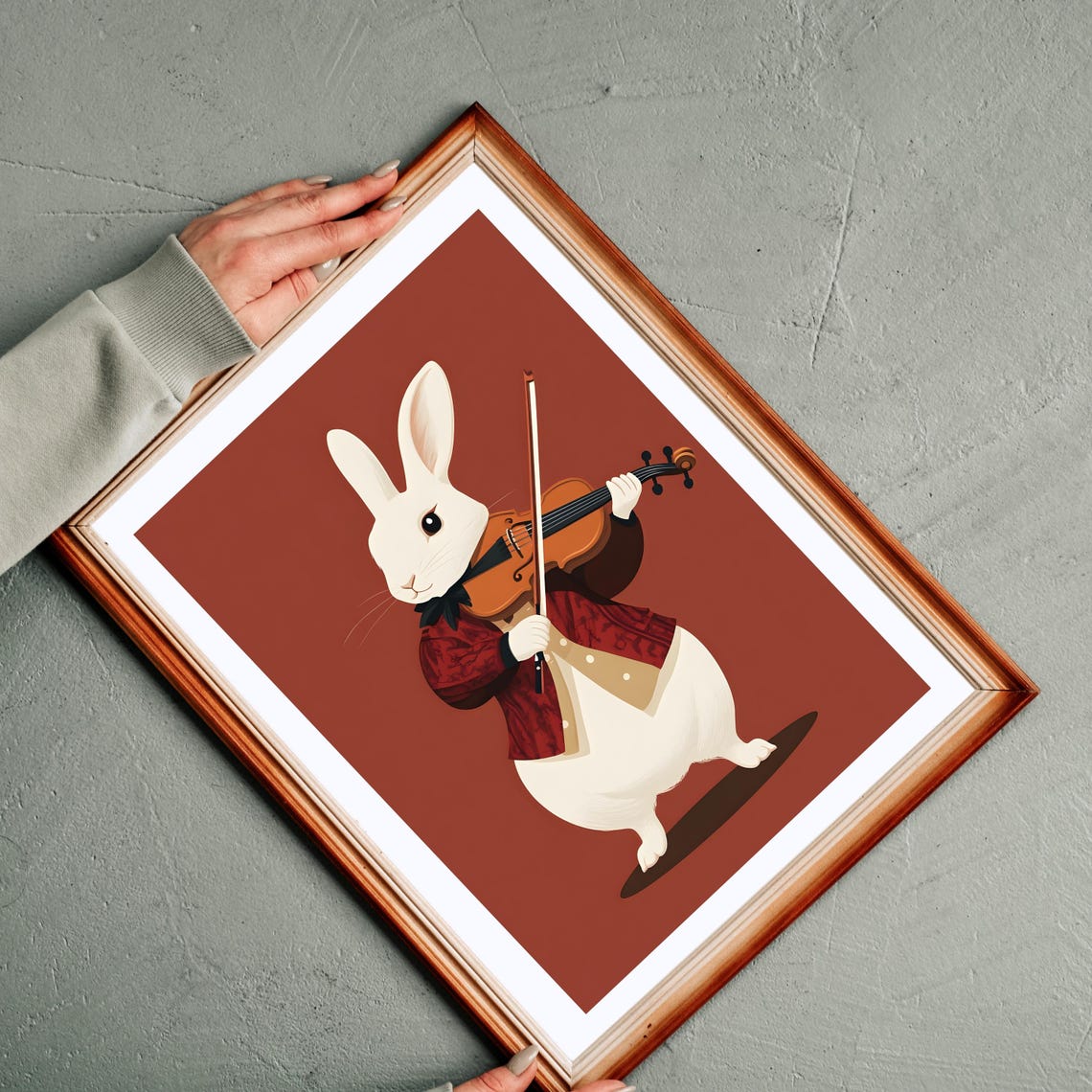 Elegant White Rabbit Playing a Violin in a Red Jacket Poster - Image 5