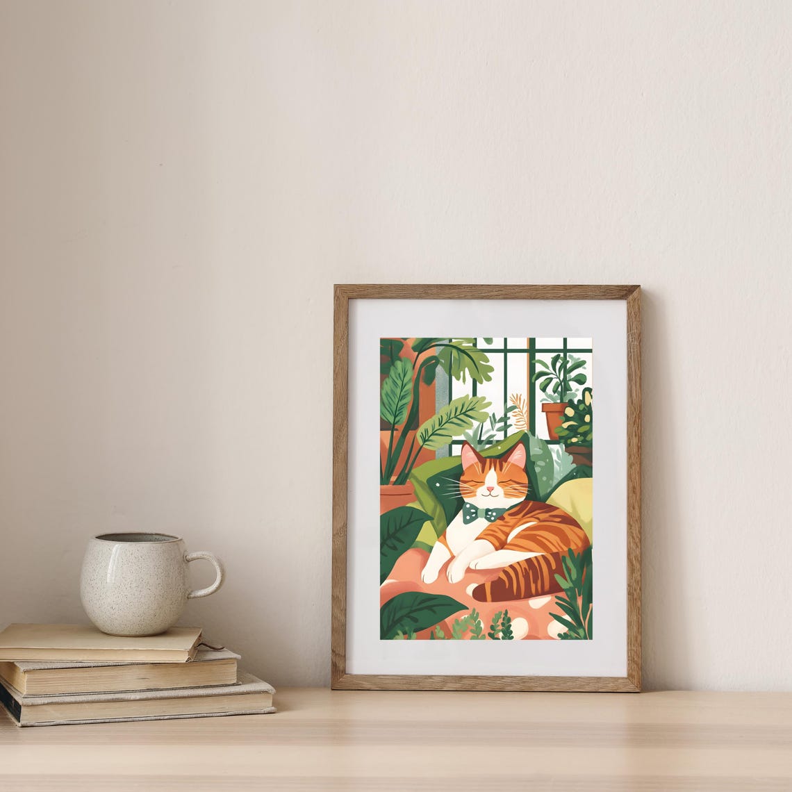 Ginger Tabby Cat Napping In A Bow Tie Among Lush Houseplants Poster - Image 7