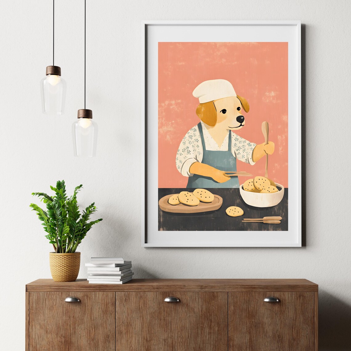 Happy Dog Chef Baking Cookies Cute Puppy Kitchen Animal Art Poster - Image 6