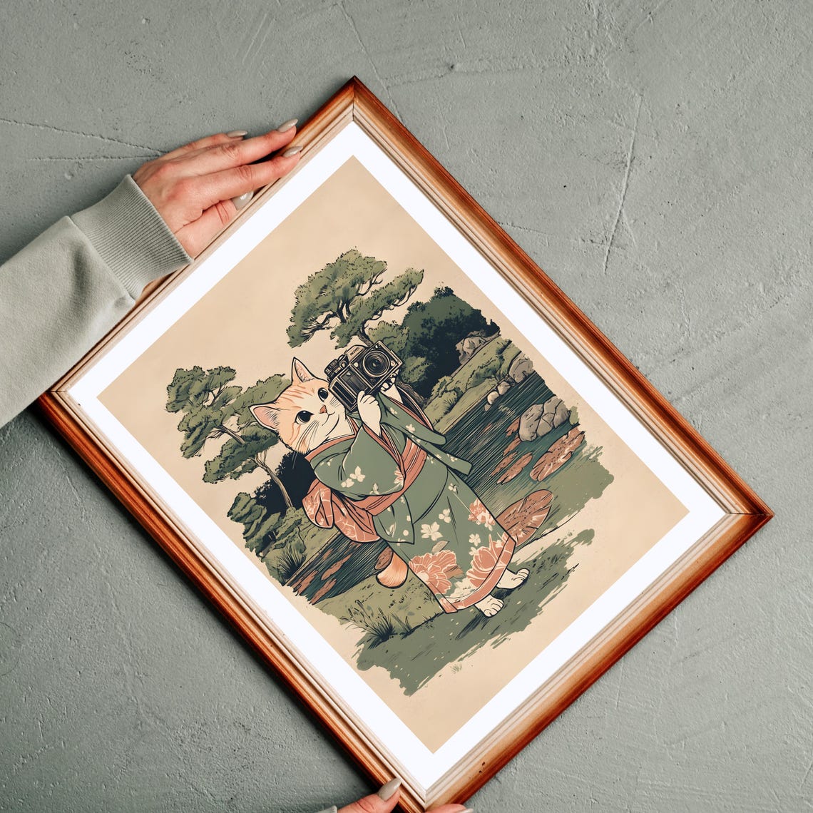 Ginger Cat Photographer in Kimono Holding Vintage Camera Poster - Image 8