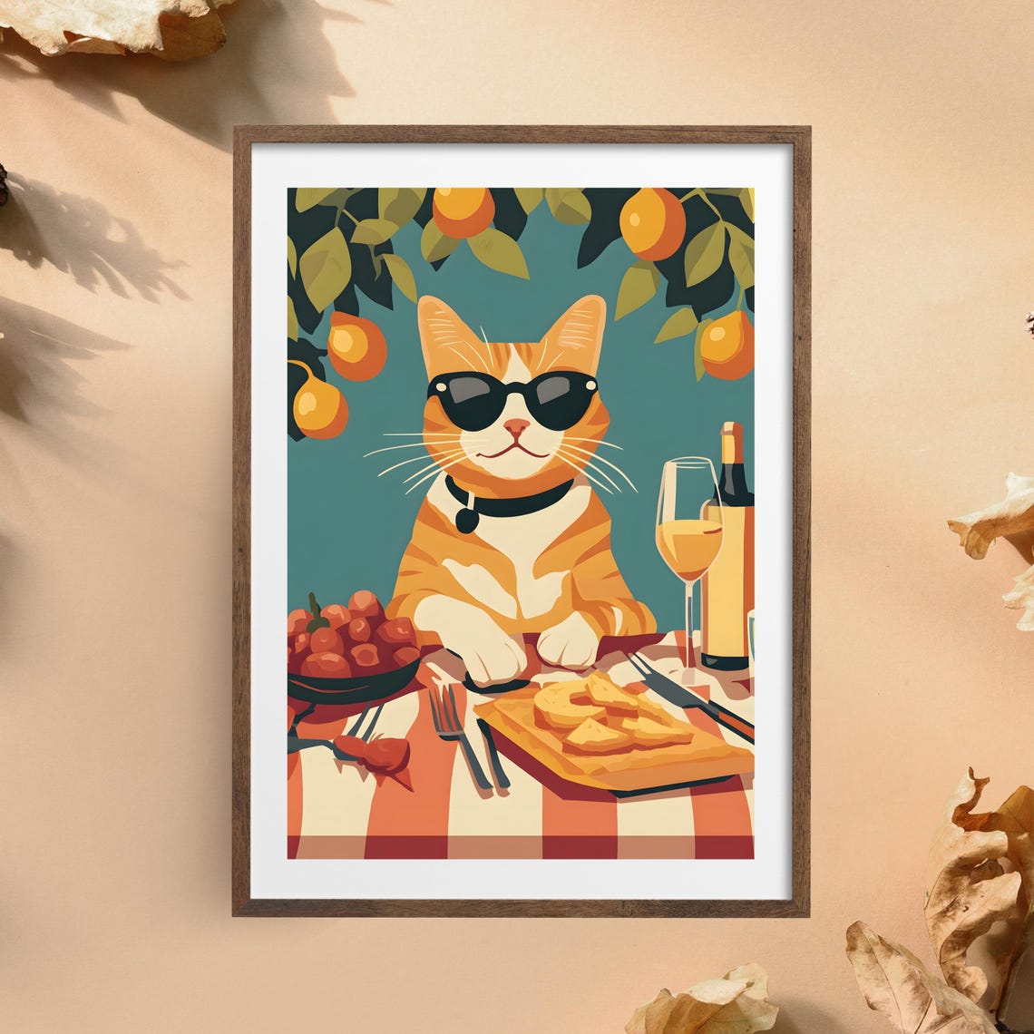 Cool Orange Cat With Sunglasses at Lemon Picnic Table Poster