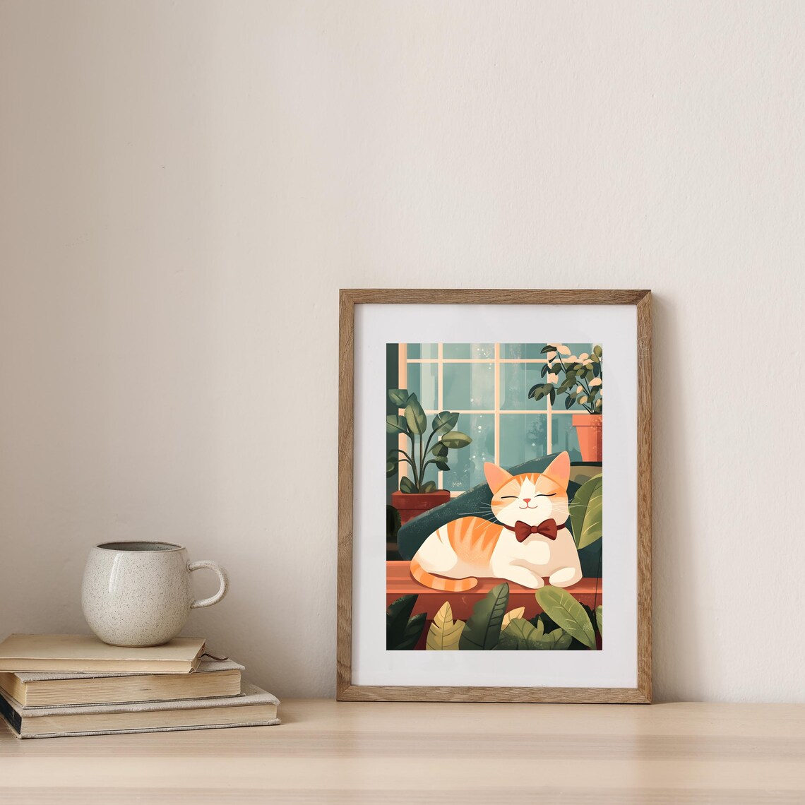 Dapper Orange Tabby Cat in a Red Bow Tie Relaxing by a Sunny Window Poster - Image 4