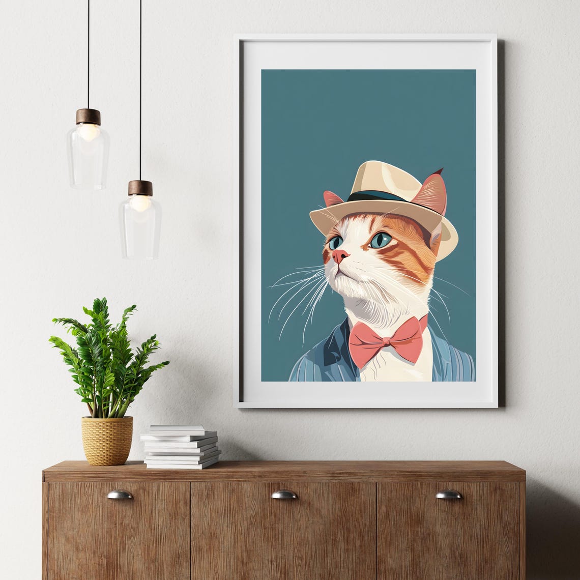 Dapper Ginger Cat in Fedora Hat and Pink Bow Tie Illustration Poster - Image 7