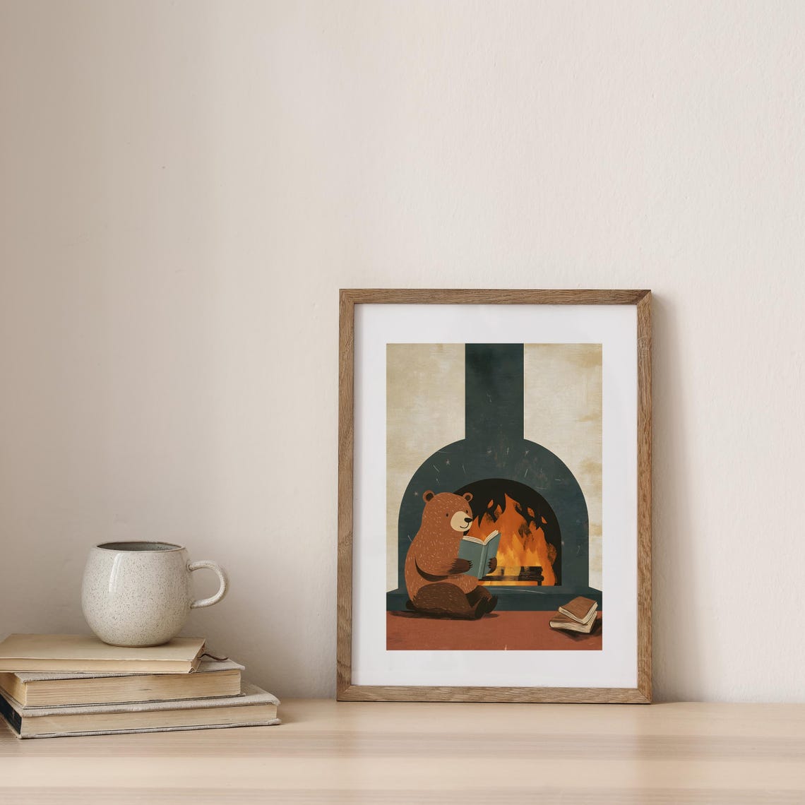 Cozy Brown Bear Reading a Book by a Crackling Fireplace Poster - Image 6