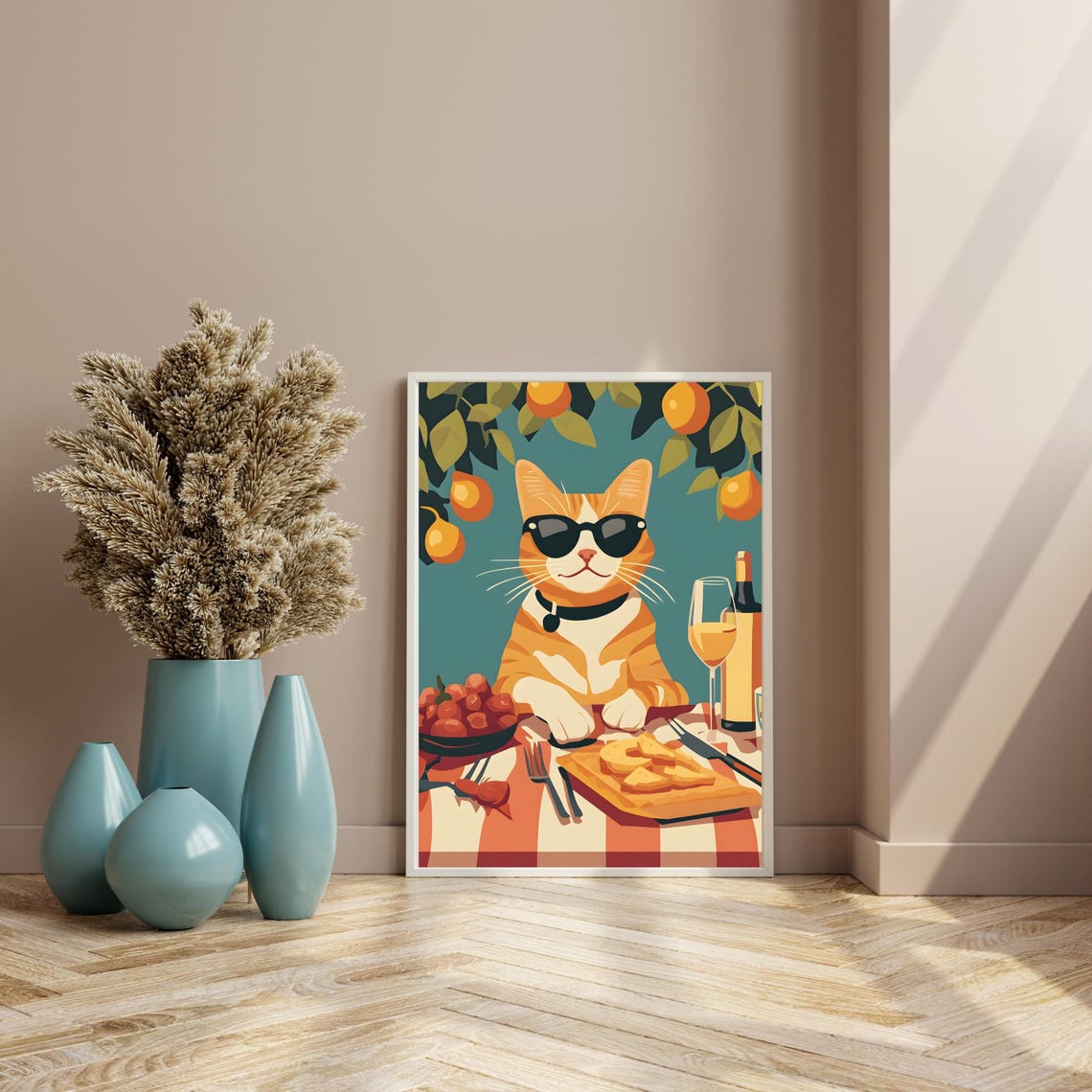 Cool Orange Cat With Sunglasses at Lemon Picnic Table Poster - Image 8