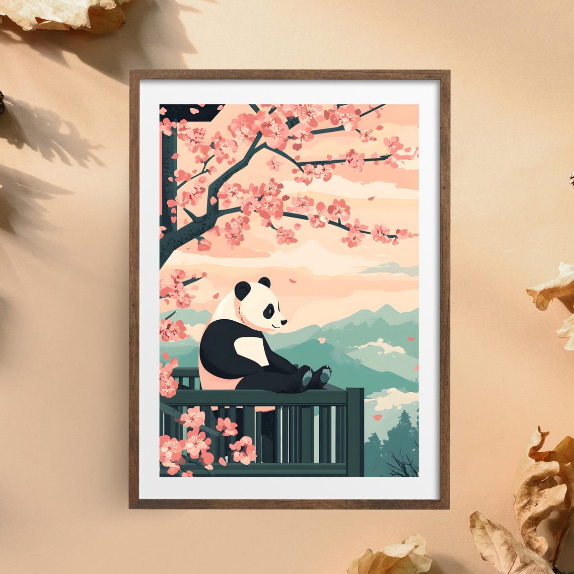 Panda Resting Under Cherry Blossoms At Mountain Sunset Poster - Image 5