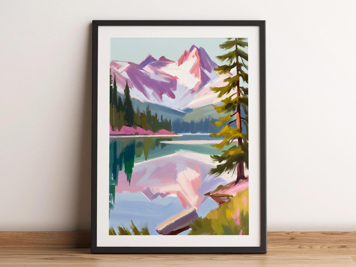 Lake Mountains Nature Print Poster, Coastal Rustic