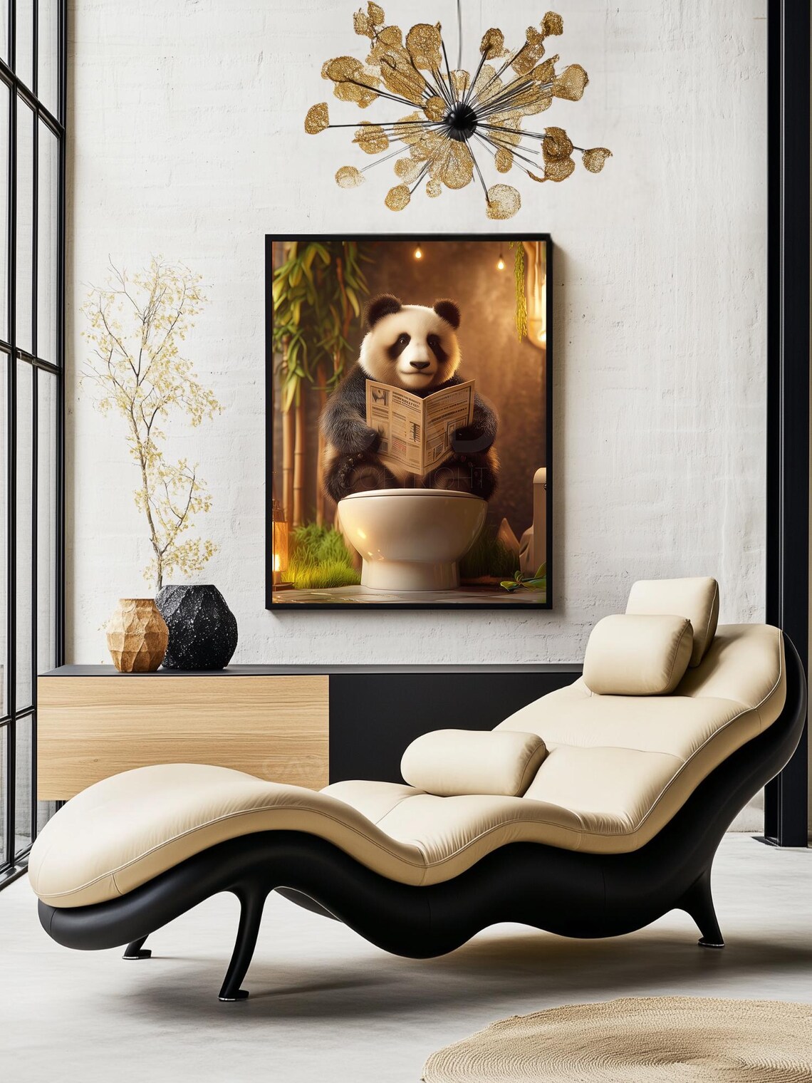 Panda Reading a Newspaper on the Toilet Bathroom Humor Poster - Image 3