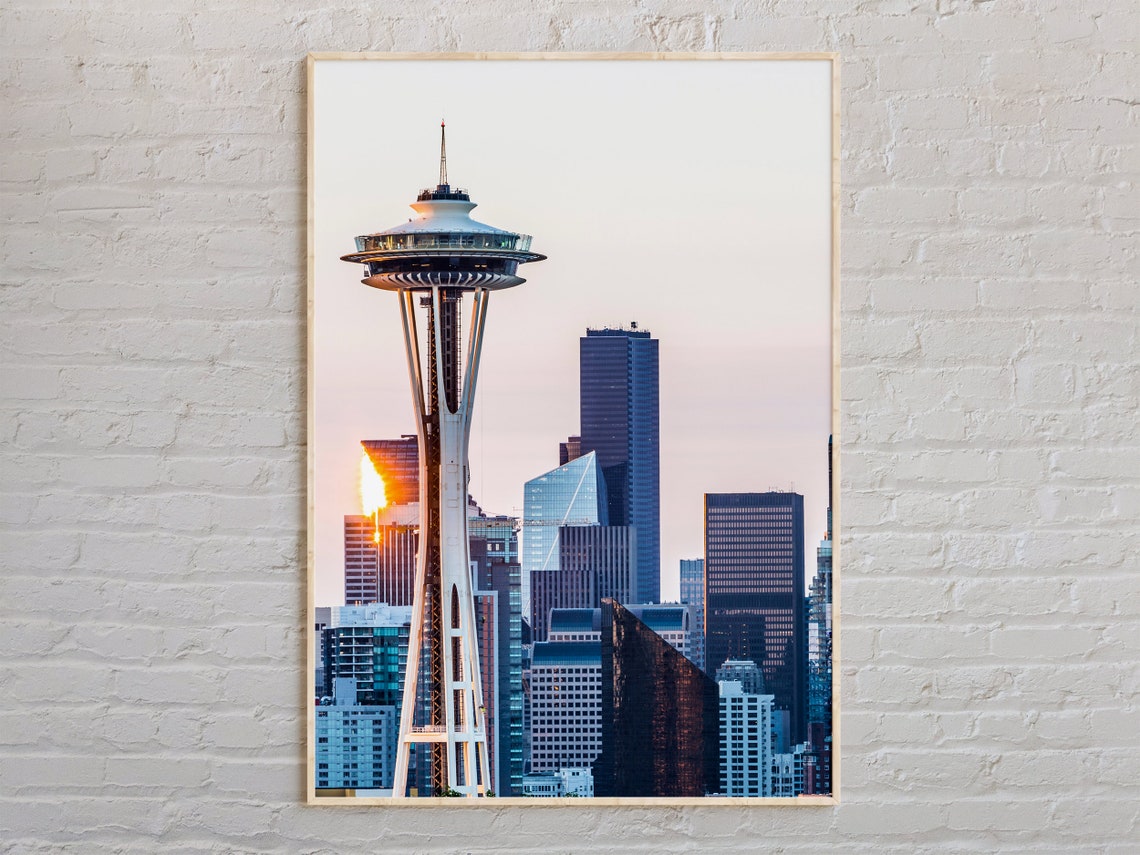 Seattle Space Needle at Sunset City Skyline Washington Poster