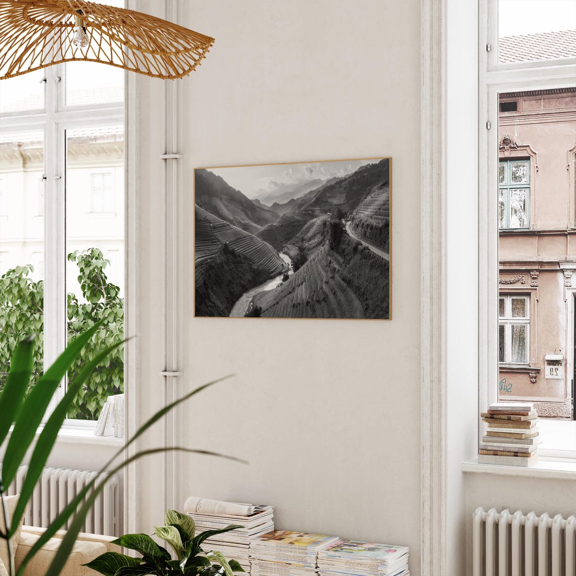 Vietnam Terraced Rice Fields Black and White Mountain Valley Poster - Image 3