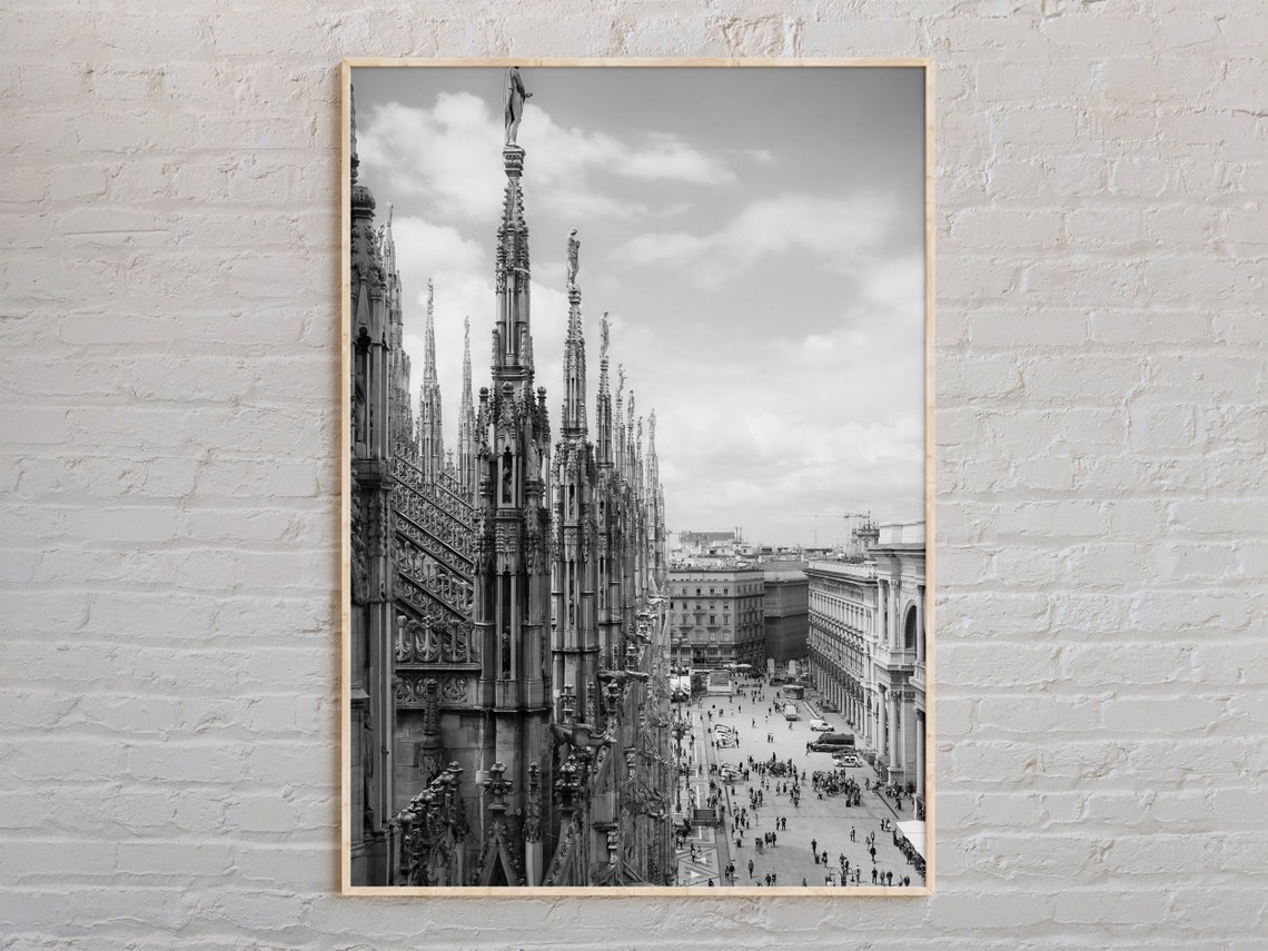 Milan Duomo Cathedral Spires Black And White City Photo Poster