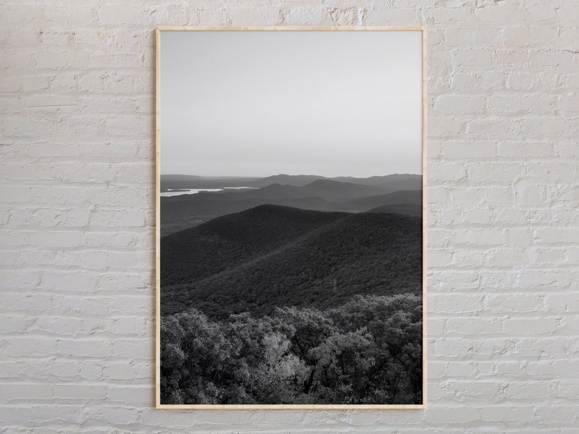 Black And White Catskill Mountains Misty Rolling Hills Photo Poster