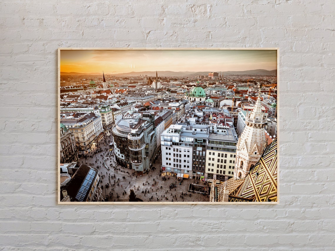 Vienna Austria Old Town Sunset Aerial Cityscape Photo Poster