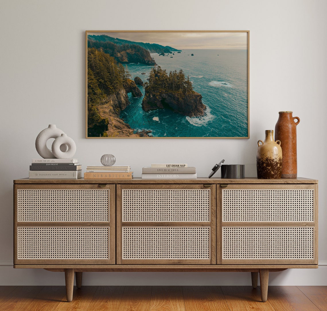 Oregon Coast Aerial Sea Stacks Pine Cliffs Teal Ocean Drone Poster - Image 4