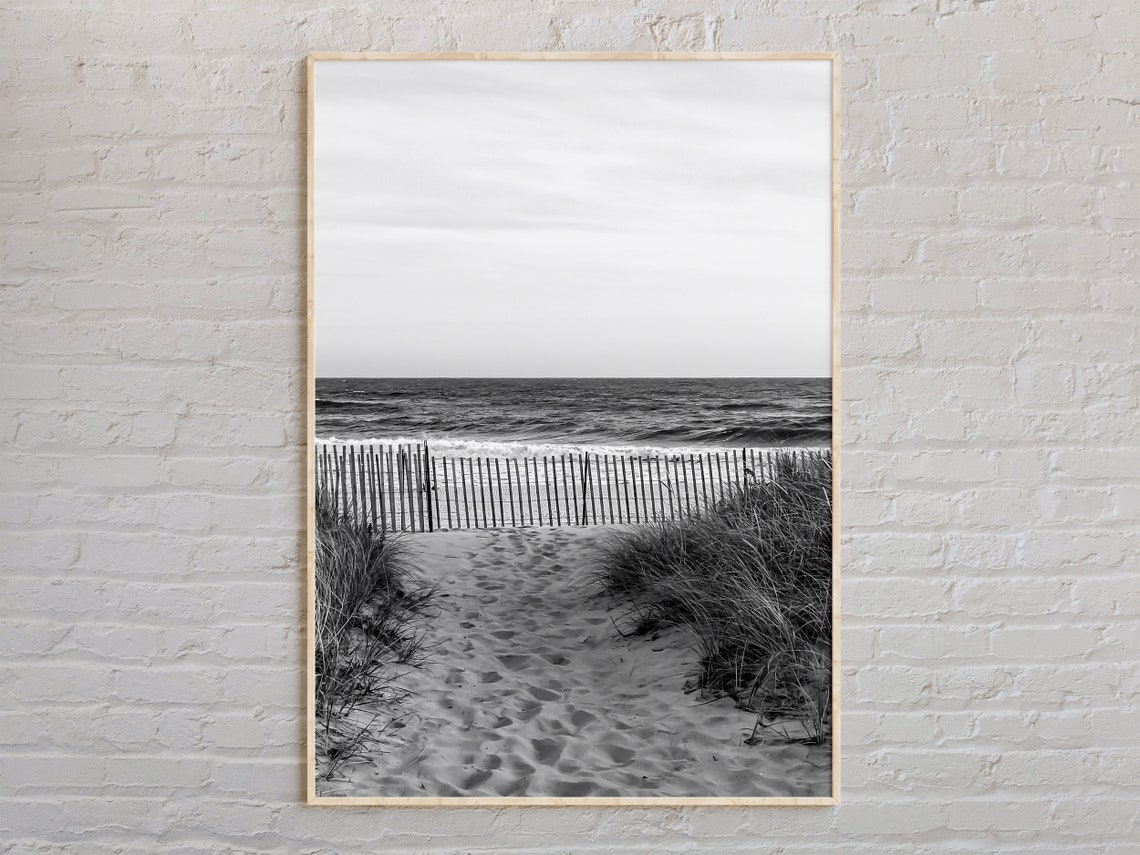 The Hamptons Beach Path Dune Fence Black And White Photo Poster