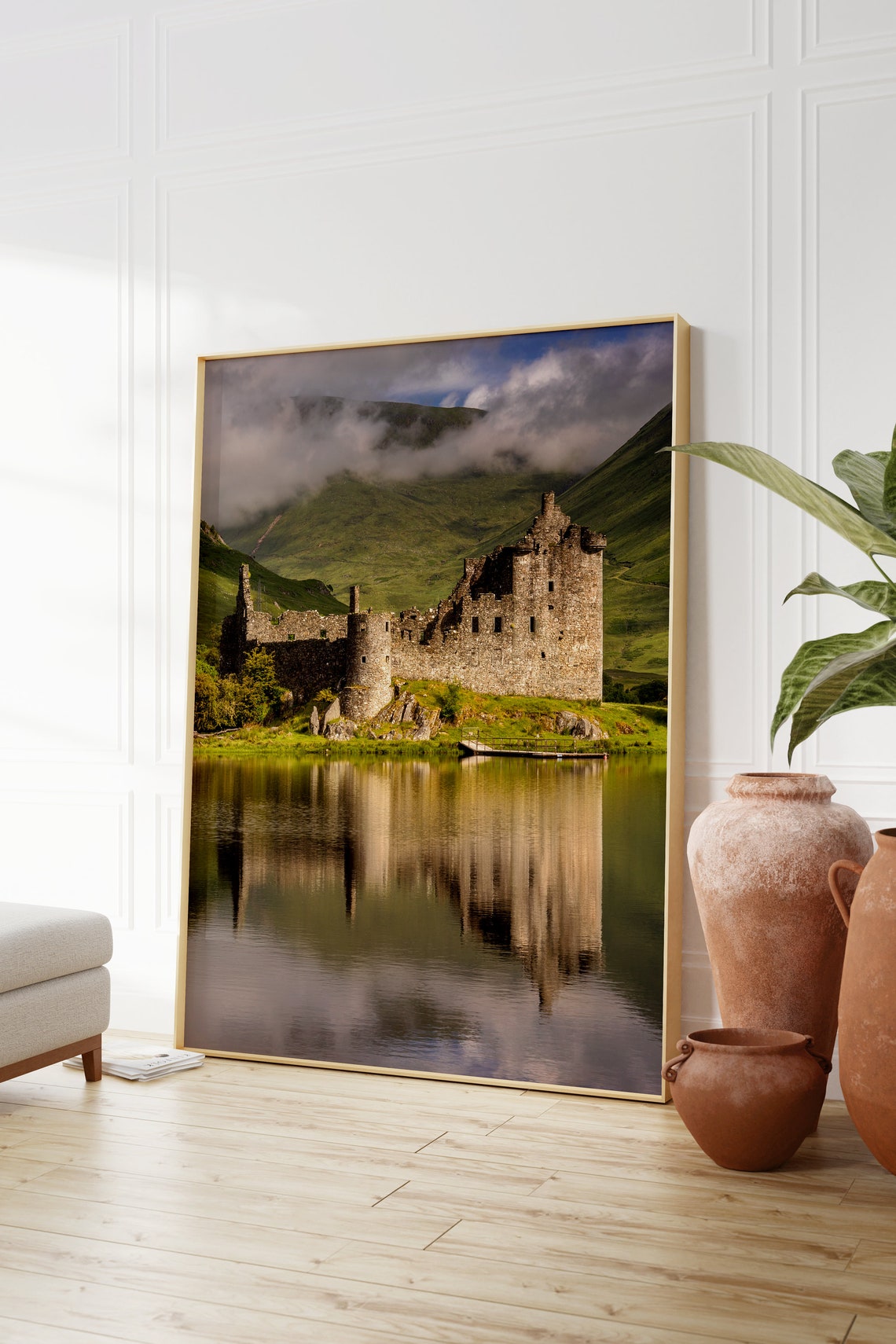 Scotland Highlands Castle Ruins Mirrored on a Mountain Loch Poster - Image 2