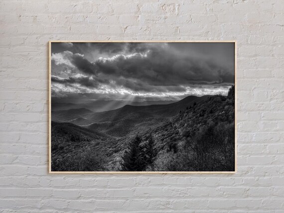 Black and White North Carolina Smoky Mountain Landscape Photo Poster