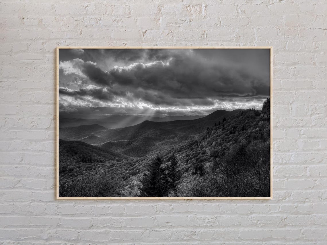 Black and White North Carolina Smoky Mountain Landscape Photo Poster