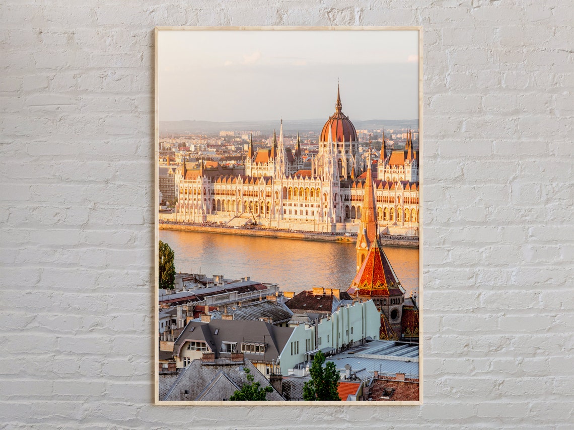Budapest Hungarian Parliament on the Danube at Sunset Poster