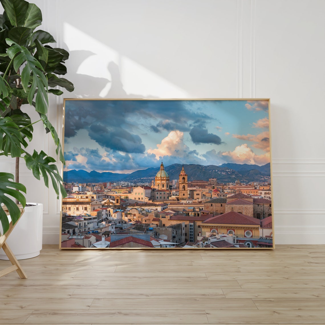 Palermo Sicily Old Town Sunset Rooftops Church Dome Mountain Poster - Image 2