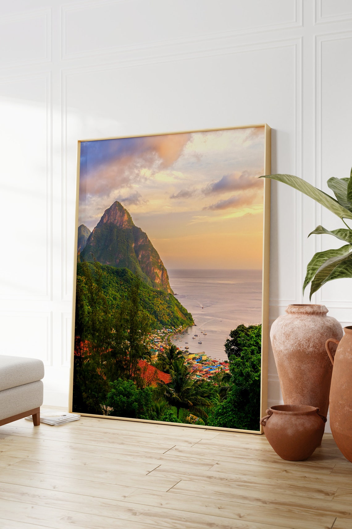 Saint Lucia Pitons Caribbean Peaks Sunset Coastal Town Photo Poster - Image 2