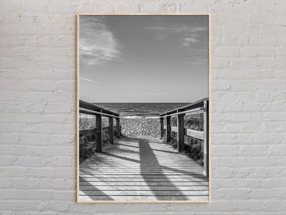 Sanibel Beach Boardwalk To Ocean Black and White Photo Poster