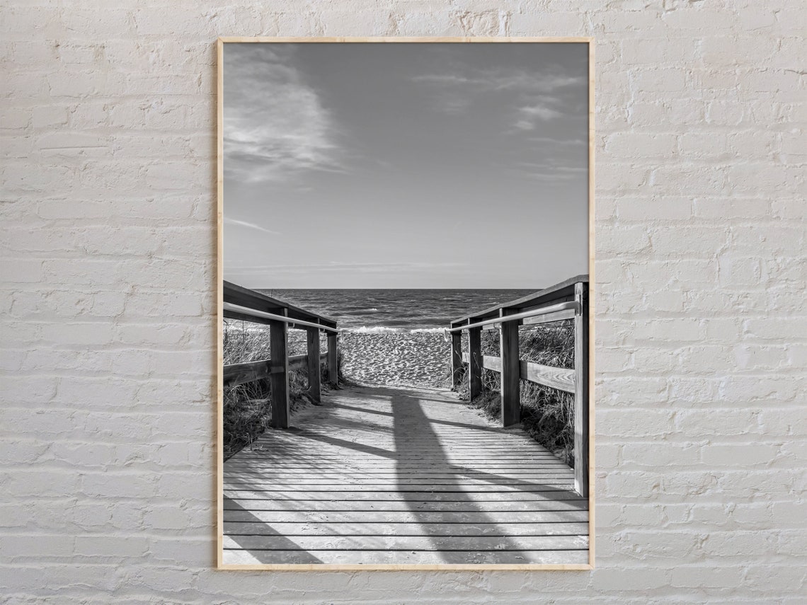 Sanibel Beach Boardwalk To Ocean Black and White Photo Poster