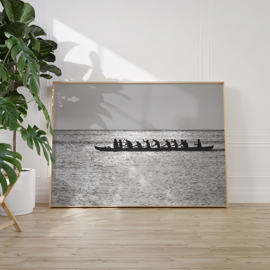 Hanalei Outrigger Canoe Sunrise Silhouette Black and White Poster - Image 2