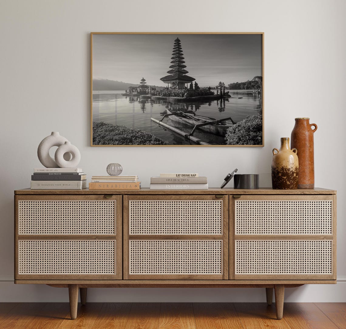 Bali Ulun Danu Beratan Water Temple Black and White Lake Poster - Image 4