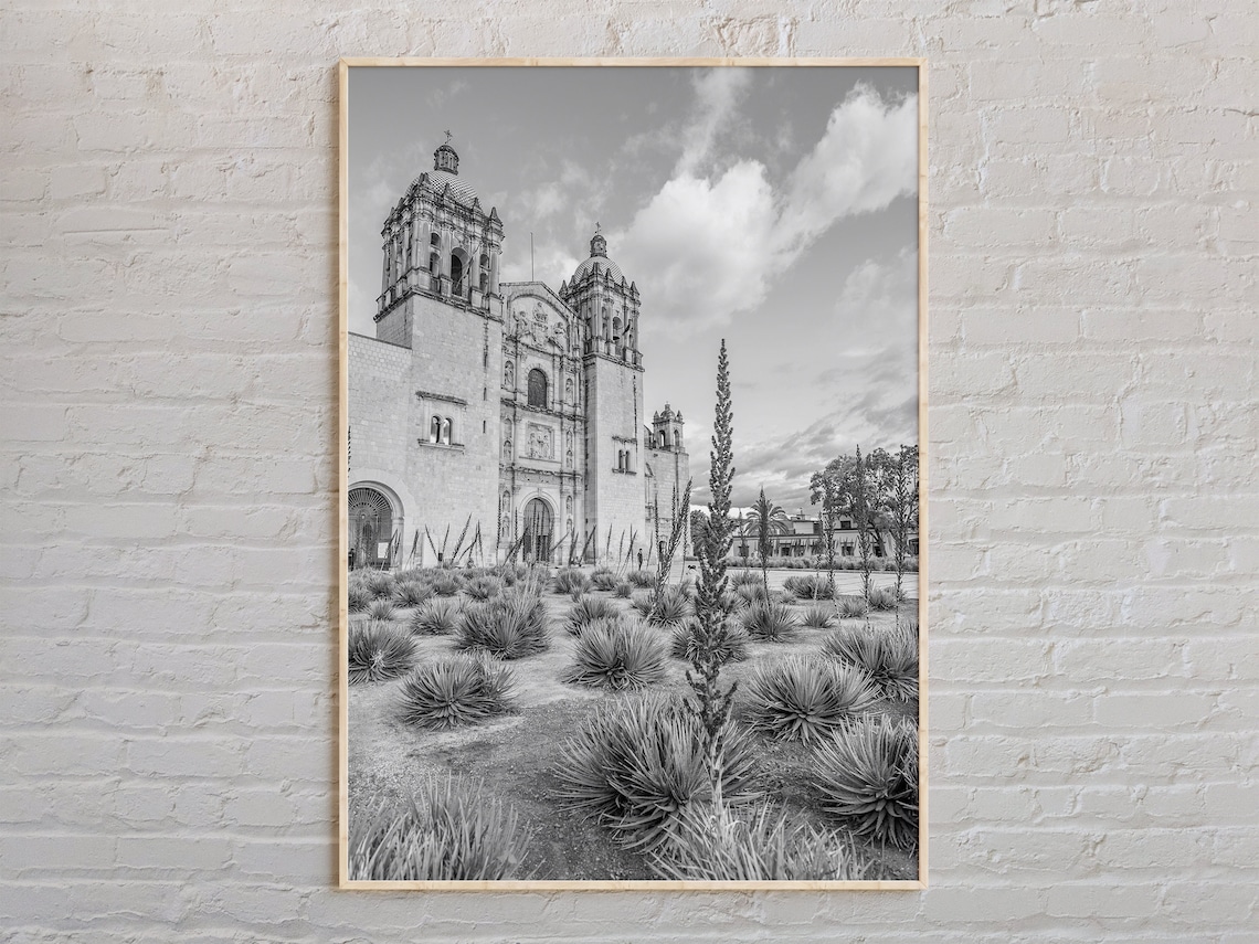 Black And White Mexican Colonial Church Desert Garden Photography Poster