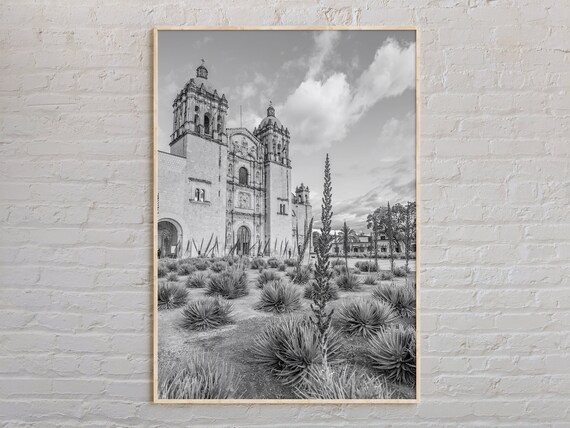 Black And White Mexican Colonial Church Desert Garden Photography Poster
